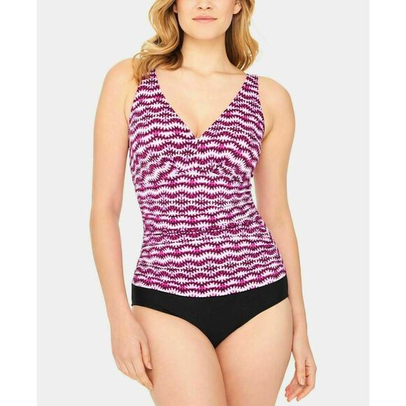 Swim Solutions Women Shirred Tummy-Control One-Piece Swimsuit Purple 8 $109 NWT - Picture 1 of 4